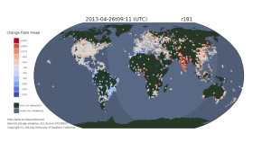 The Internet sleeps: address use in South America is low (blue) in the early morning, while India is high (red) in afternoon.