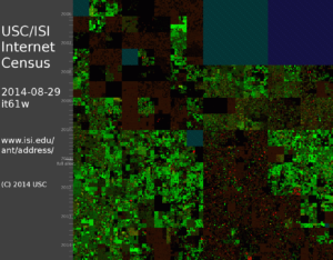 A still image from our animation of 8 years of IPv4 censuses.