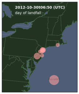 Network outages for a sample of U.s. East Coast networks on the day after Hurricane Sandy made landfall. 