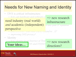 Needs for new naming and identity research prompt new research infrastructure, enabling new research directions.