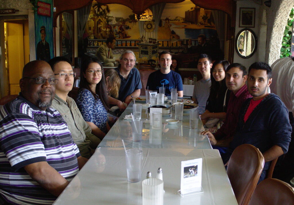 A going-away lunch for Ricardo Schmidt (at the head of the table), celebrating his time at USC/ISI as a visiting scholar, with the ANT lab and guests.